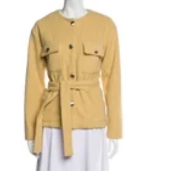 NWOT Joie Belted Double Breasted Evening Jacket Yellow Patch Pockets Size L - Picture 12 of 13
